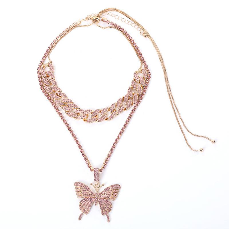 Trendy Butterfly Pendant Rhinestone Fashion Collars Necklace Bling Necklace  Necklace for Women