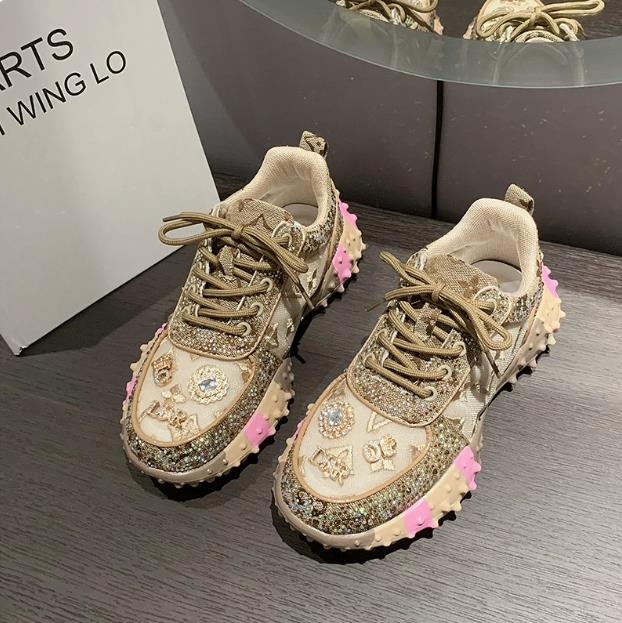 Женские кроссовки Water Diamond Fashion Luxury Rhinestone Женская обувь Новая спортивная обувь для женщин на платформе для активного отдыха Вулканизированная