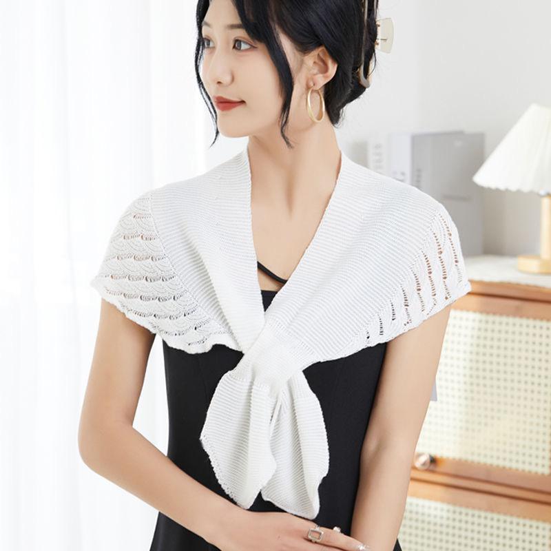 Women Knitted Warm Shawl Plain Neck Guard Scarves Solid Color Blouse Shoulders Fake Collars Summer Air-Conditioning Outer Tower