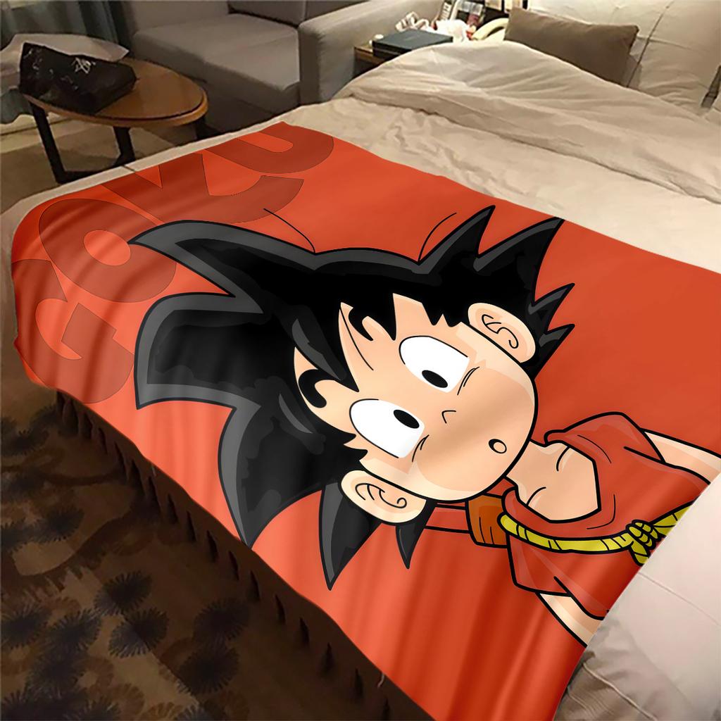1PC Cute Cartoon Son Goku Print Flannel Blanket, High quality All Seasons, Home Decor, Warmth and Comfort, Perfect for Christmas Gifts