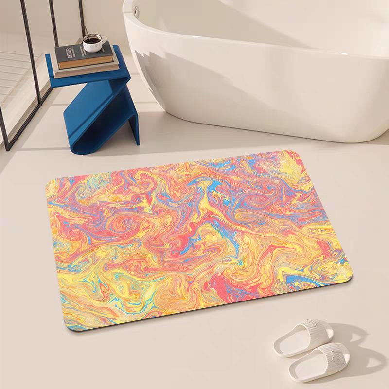 Modern Diatom Mud Plant Pattern Square Shape Bathroom Floor Mat-Anti-Slip Water Absorbent Quick-Drying Machine Made