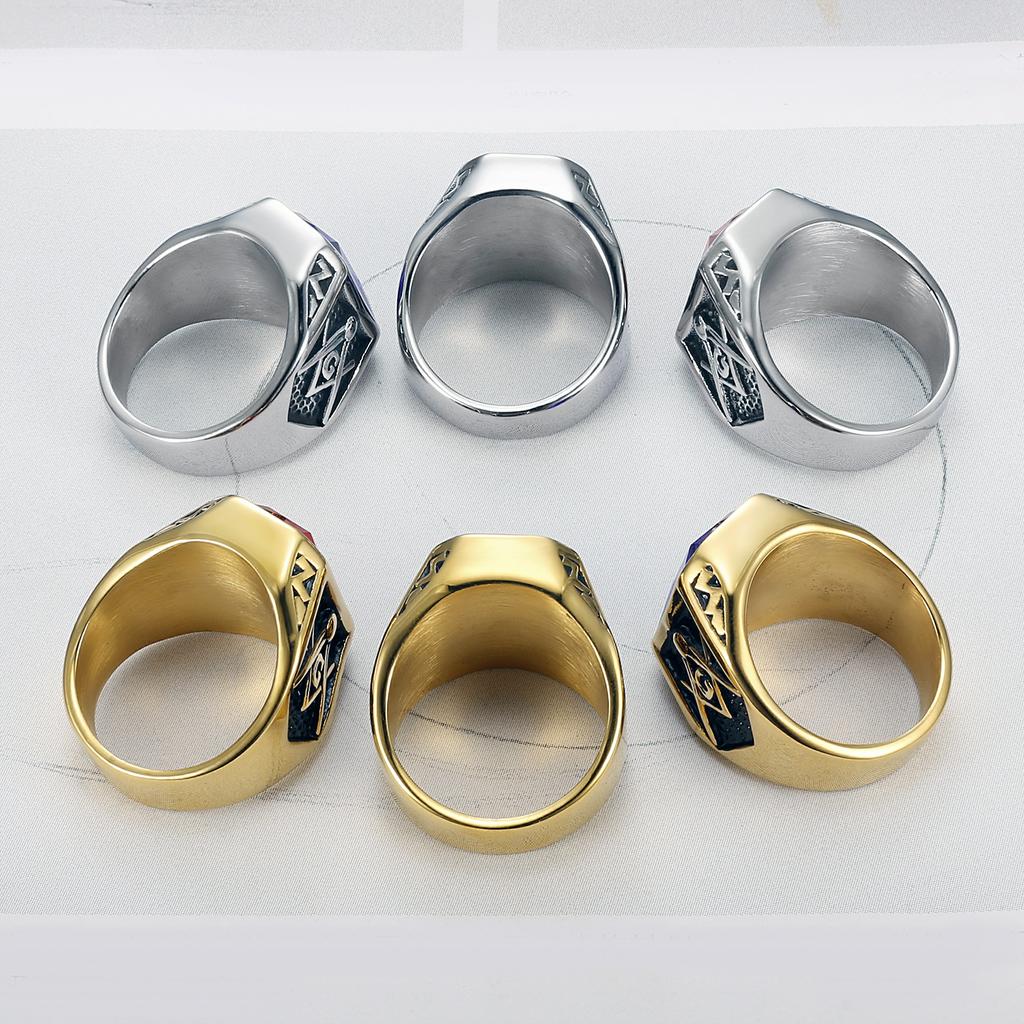 Кольцо с разноцветными камнями в стиле хип-хоп-панк для мужчин и женщин, винтажное кольцо из нержавеющей стали с масонской буквой G, ювелирные изделия