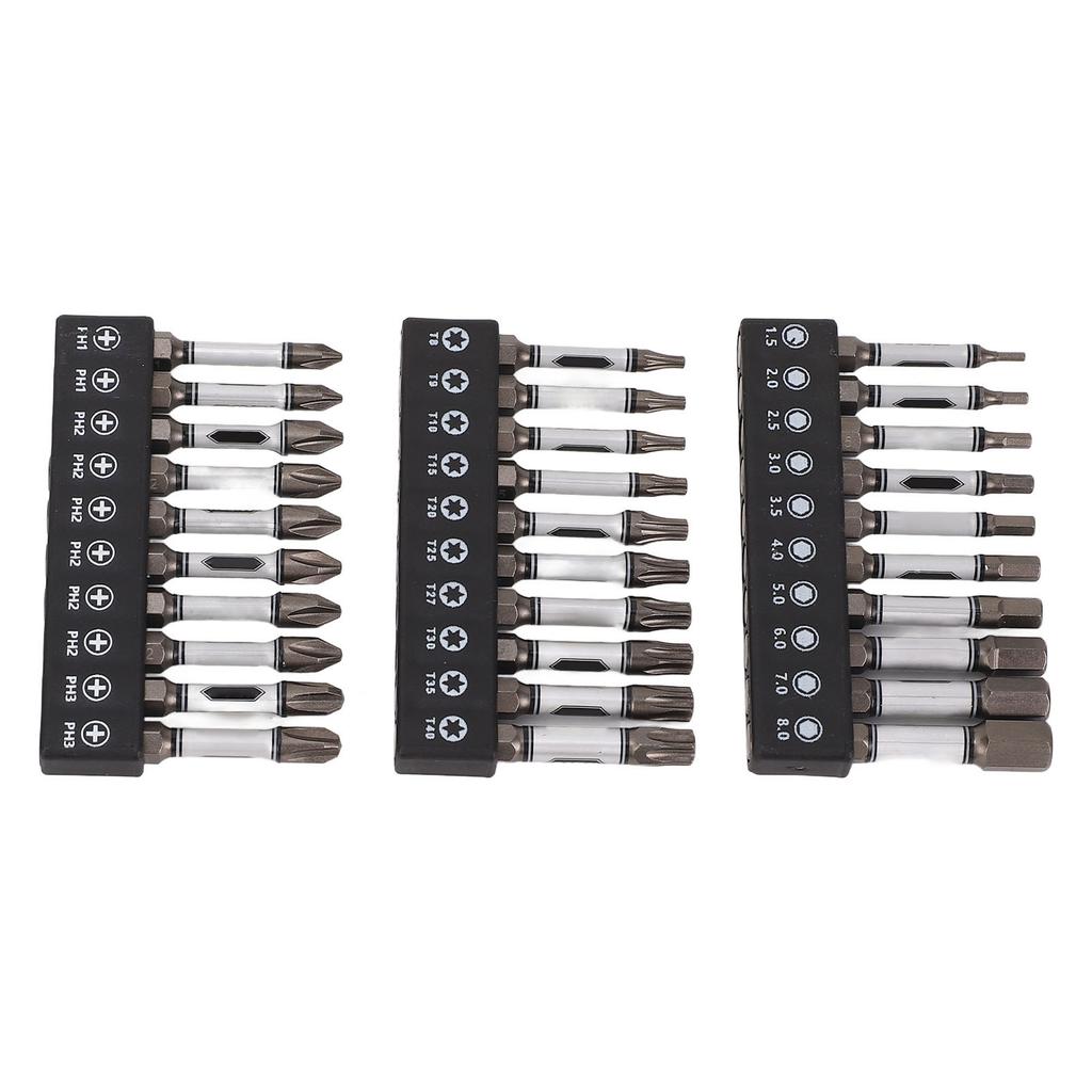 Набор из 30 шт. бит для ударной отвертки, легированная сталь D2, магнитные, хвостовик 2 дюйма, шестигранный, шестигранная звезда, крестовая бита