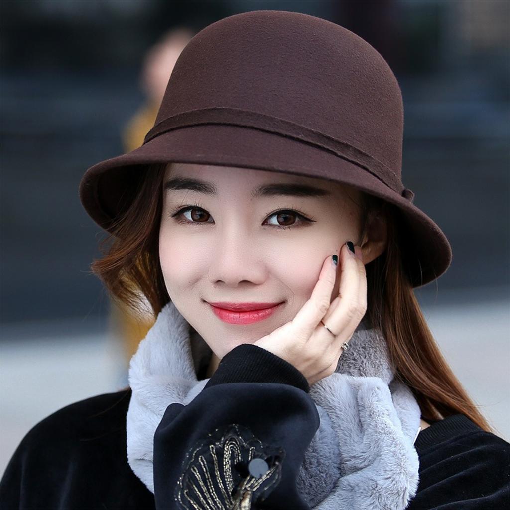 Women's Woolen Top Hat, Round Top Fisherman Hat, Internet Famous Versatile Retro British Basin Hat