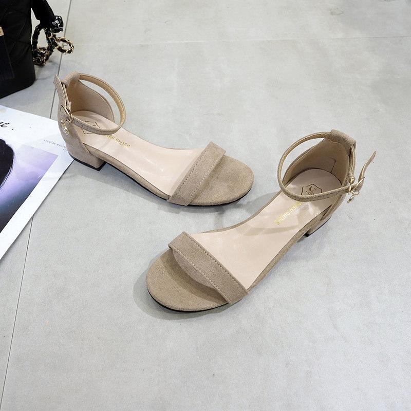 Roman Sandals Fairy Wind 2025 Summer New Student Versatile One-word Buckle High Heels Women's Thick Heel Women's Shoes