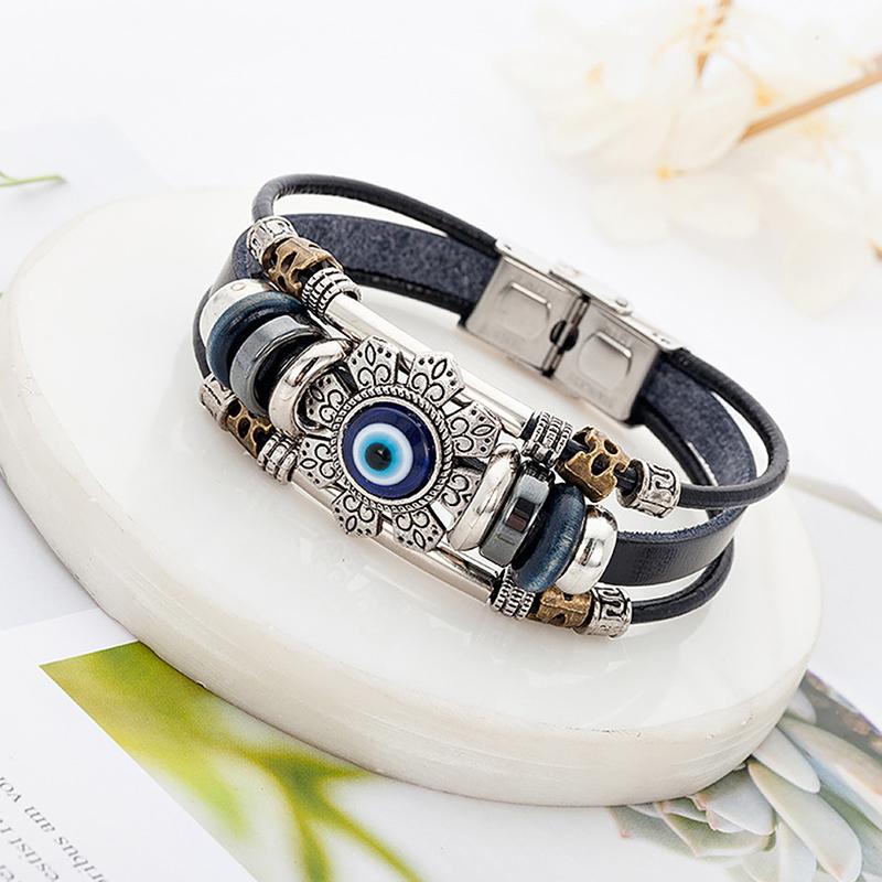 Lucky Eye Turkish Evil Eye Bracelets Punk Multilayer Leather Handmade Bracelet
