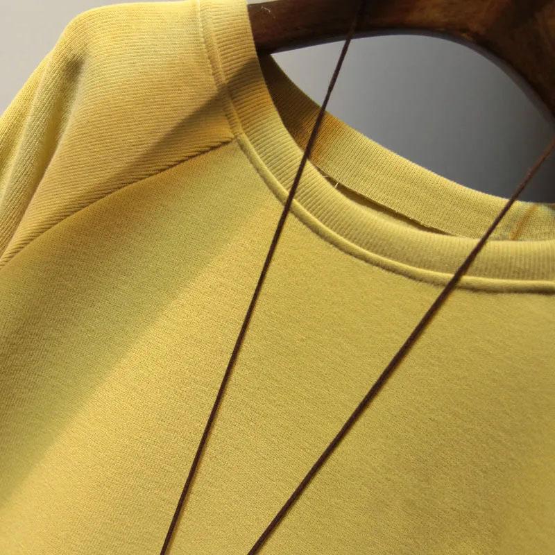 Свободный свитшот, женский осенний искусственный комплект из двух частей в полоску, сотни повседневных топов средней длины с круглым вырезом