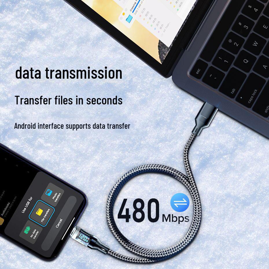 120W Dual Type-C Digital Display Fast Charging Cable for Apple 15/16 and Huawei Honor 6A