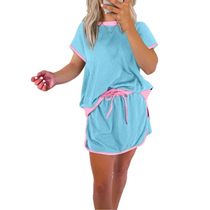 Summer Womens Colorblock T Shirt Dress Pants Set With Tie Detail For Casual Comfort