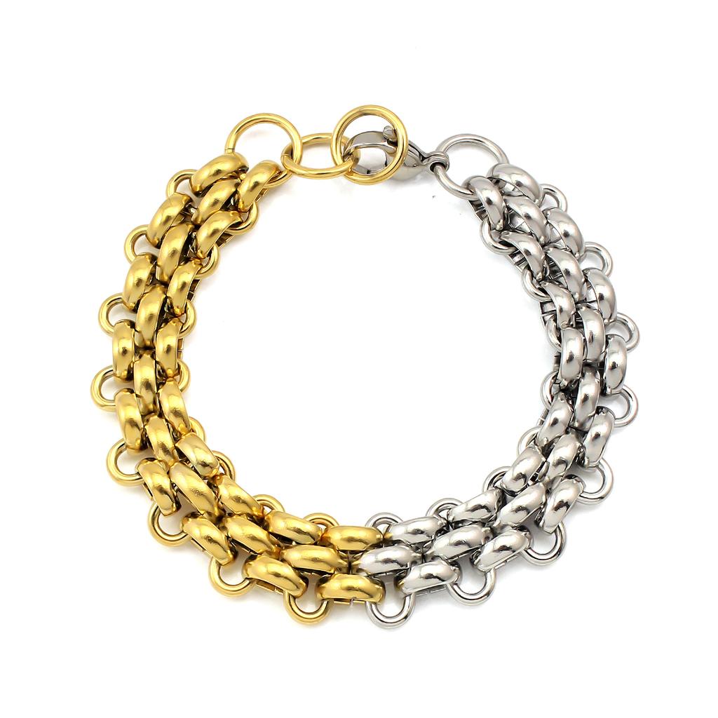 Punk Jewelry Two Tone 18k Gold and White Gold Tarnish Free Stainless Steel Chunky Curb Cuban Link Necklace Bracelet Inoxidable