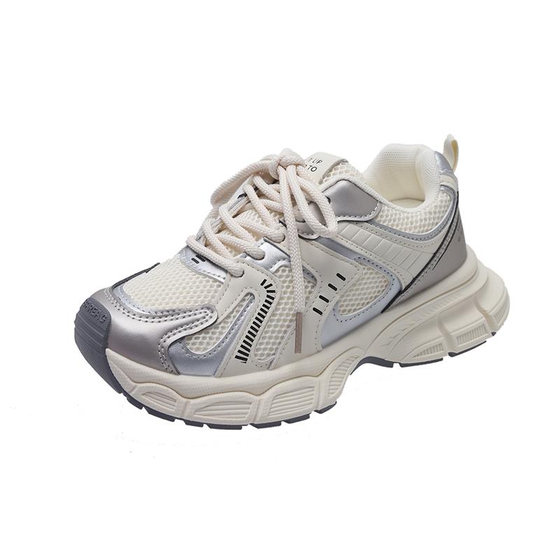 Толстая подошва Increase Daddy Shoes Women Весна и осень Новые серебристые дышащие 100 с легкой спортивной повседневной женской обувью