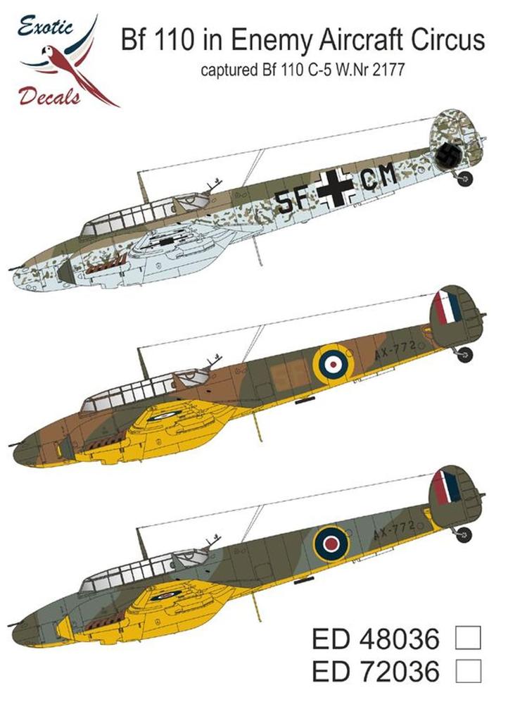 Toro Модель Эскадрилья вражеских самолетов Bf 110 Захваченный Bf 110 2177 Пластиковая модель Декаль TRMED48036 1/48 C-5 W.Nr. (Самолет)