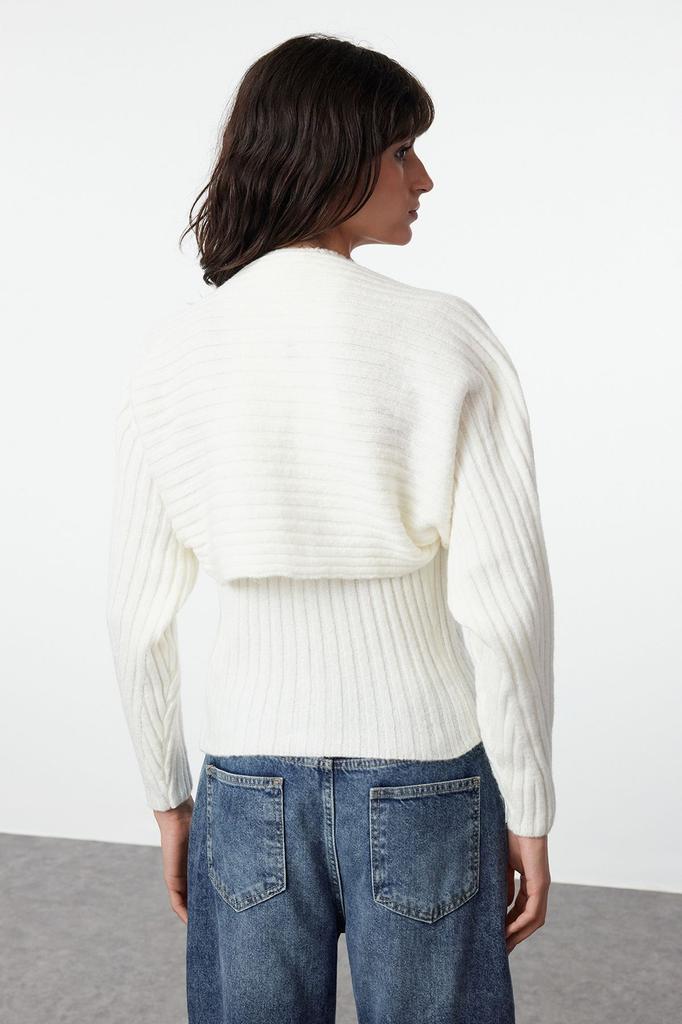 Women's Fashion Stylish Cardigan Ecru Soft Textured Bolero Knitwear Cardigan