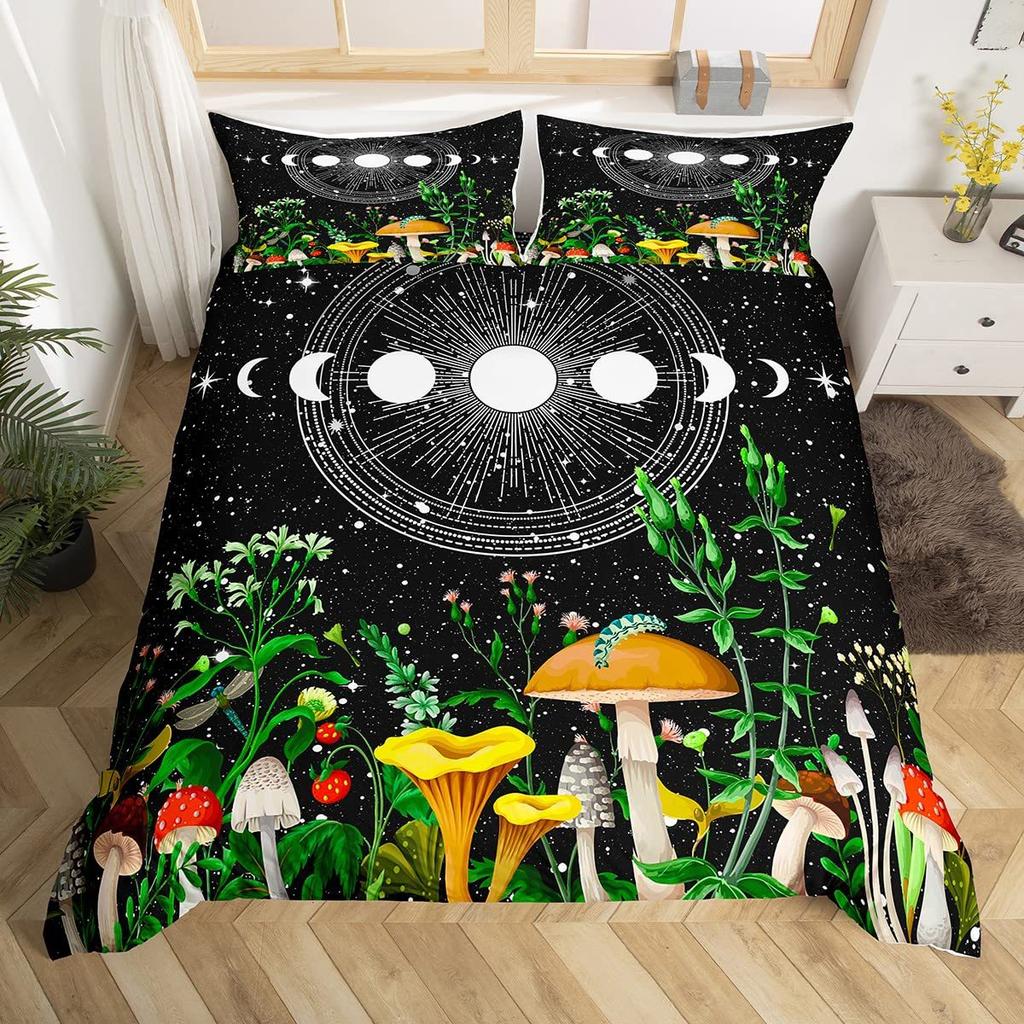 Mushroom Pattern Duvet Set 3D Digital Printing Set Wild Plant Bedding Set