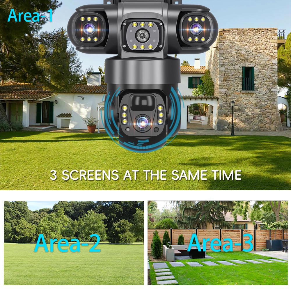 V380 Pro Outdoor 4G Solar Triple Lens Camera with 360° Rotation and Mobile Remote Control