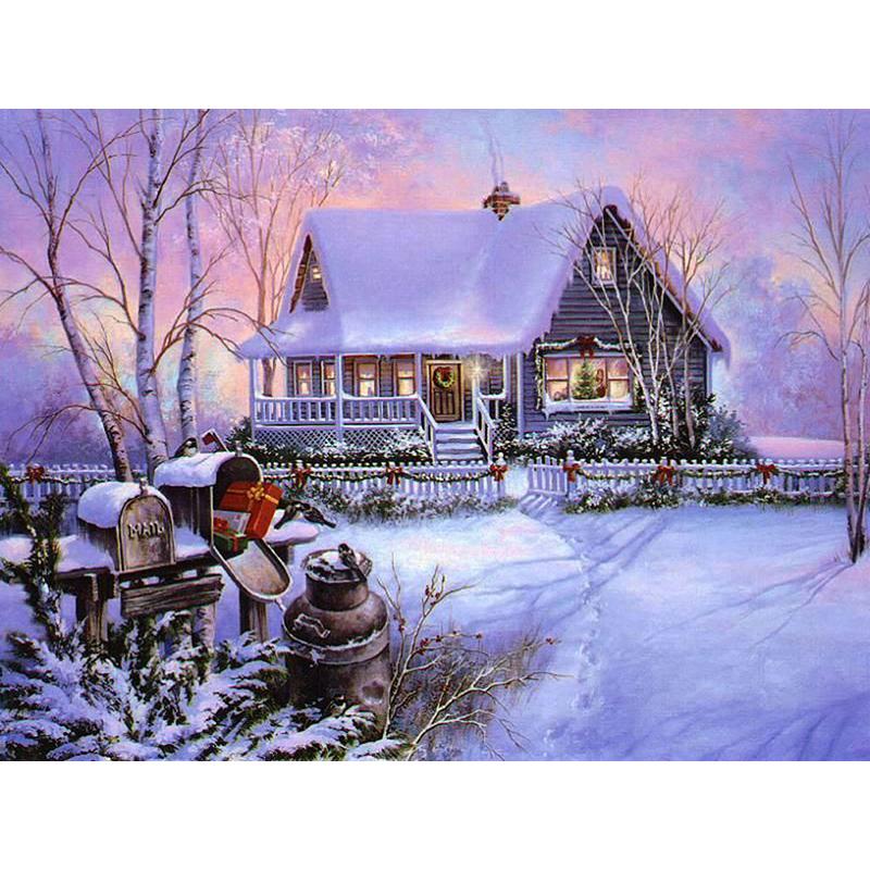 DIY 5D Diamond Painting House Diamond Embroidery Winter Snow Scenery Full Round Drill Mosaic Resin Cross Stitch Kits
