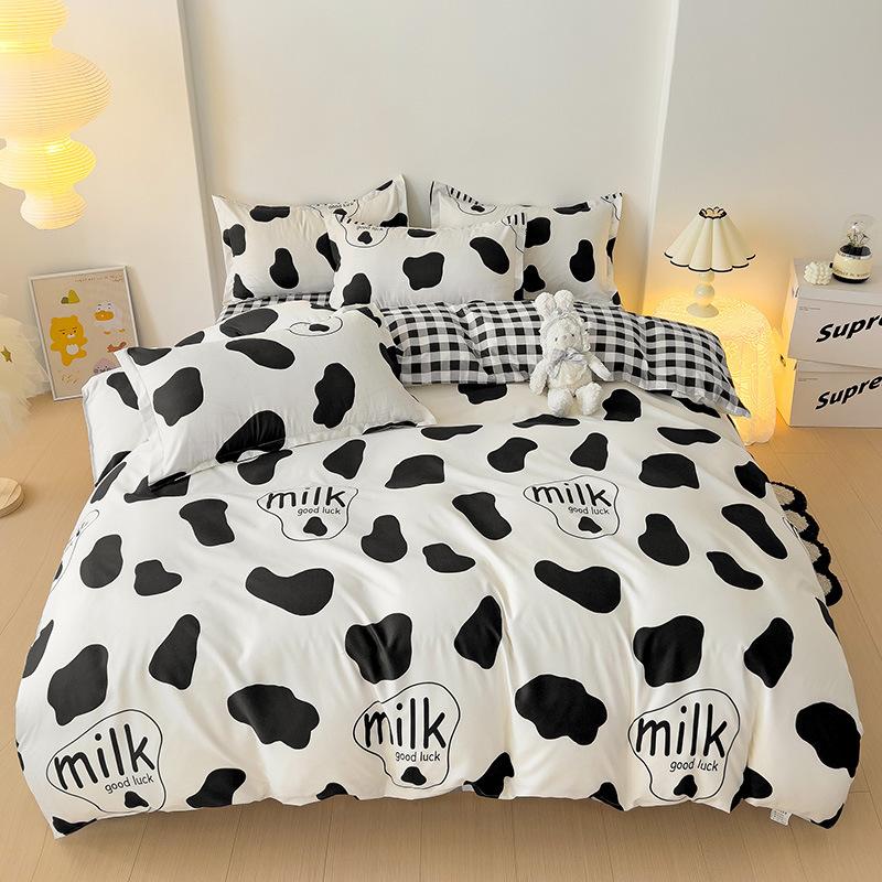 Simple Bedding Washed Cotton Four-piece Set Pastoral Bed Sheet Quilt Cover Bedding Three-piece Set