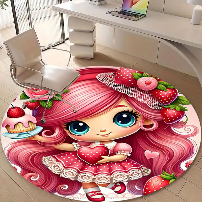 1pc Strawberry Princess5 Design Printed Area Round Carpet for Bedroom Living Room Home Decor Rugs Mat Non Slip Mat Rug for Bedside