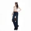 American style non-stick leg micro-horn jeans women's autumn and winter new medium and high waist elastic straight versatile and thin pants