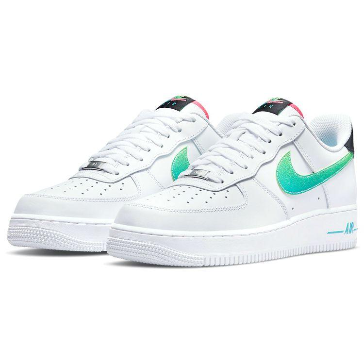 Nike Air Force 1 07 LV8 Белые аквамариновые мужские кроссовки Черные Green-Strike DJ5148-100