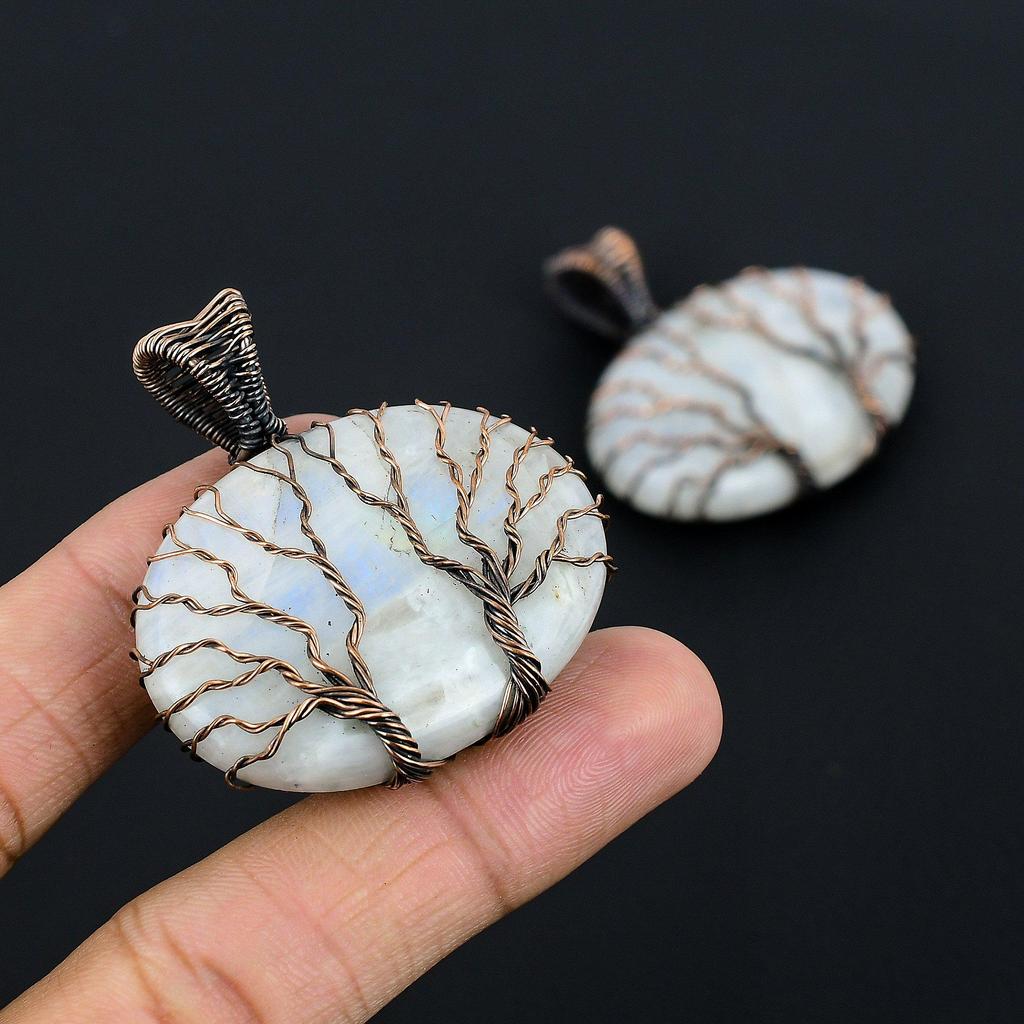 Tree Of Life Rainbow Moonstone Pendant Gemstone Jewelry, 999 Copper Wire Wrapped Pendant, Handmade Beautiful Jewelry Pendant