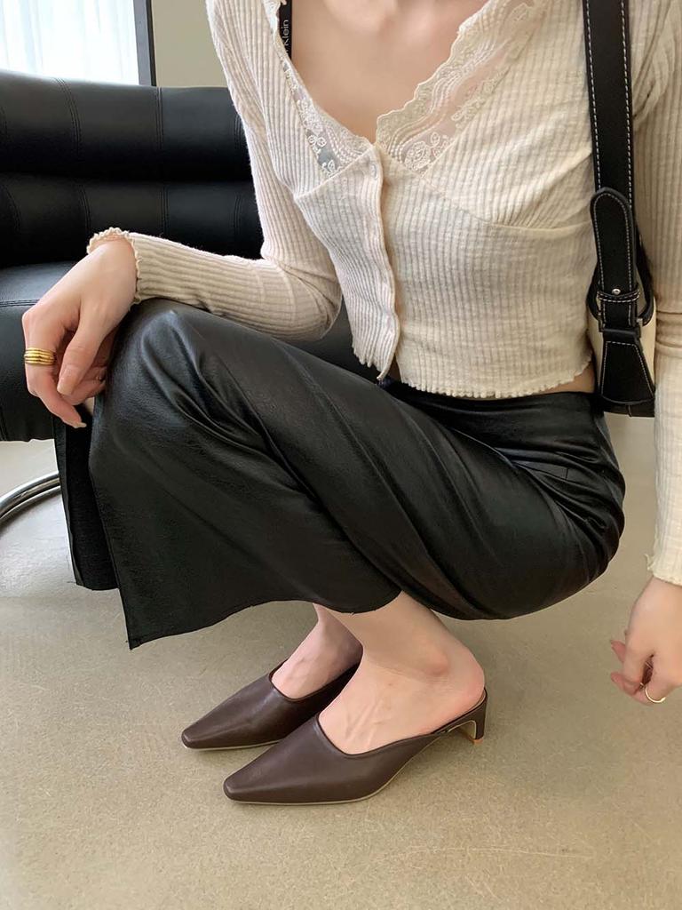 Модные женские шлепанцы с острым носком, новые поступления 2024 года, модные уличные туфли-мюли, толстые средние каблуки, повседневные шлепанцы-мюли