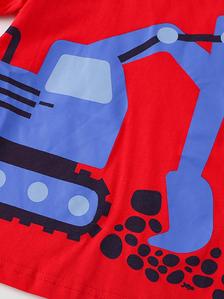 Spring/Summer Cartoon Excavator Short-Sleeve Children's T-shirt, Round Neck, Sizes Small/Medium