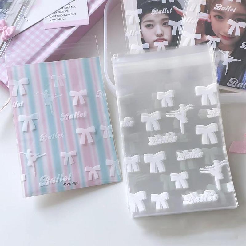 50 шт. Ins Ballet Style Photocard Protector Kpop Bowknot Print Самоклеящиеся пакеты Opp для карточек Подарочная упаковка Самозапечатывающийся пакет