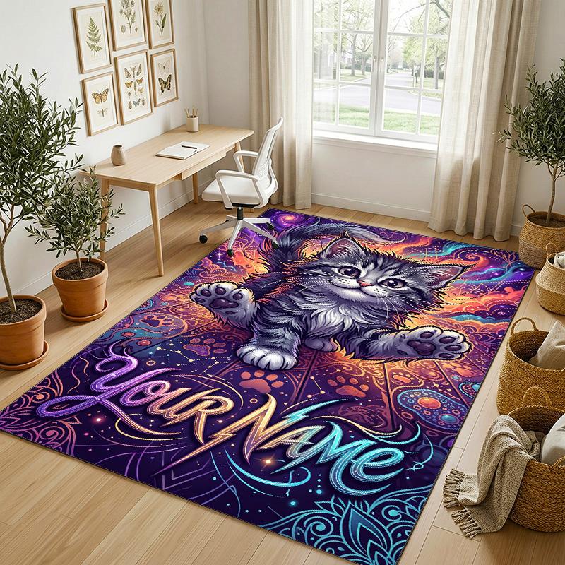 Cosmic Globe Theme Soft Crystal Velvet Rug Custom Name & Text Print Non Slip Floor Rug for Bedroom Living Room
