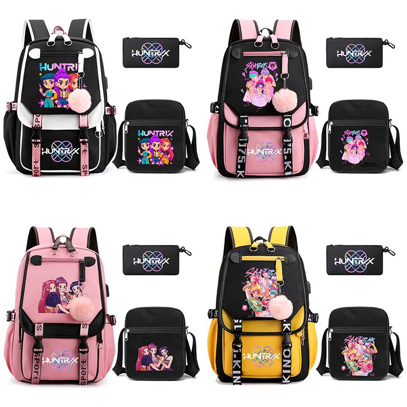 3Pcs/set Anime Cute Kpop Demon Hunters Printed Backpack with Shoulder Bag Pencil Case for Teenager Girl Boy Bookbag Large Capacity Travel Bag Kid Gift