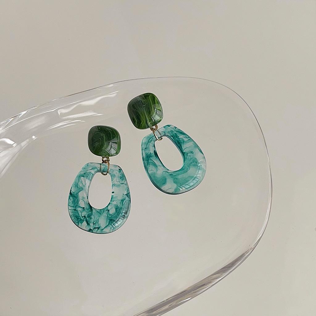 Vintage Acrylic Marble Earrings with Resin Flower, Artistic Cottagecore Dainty Earstuds for Women,