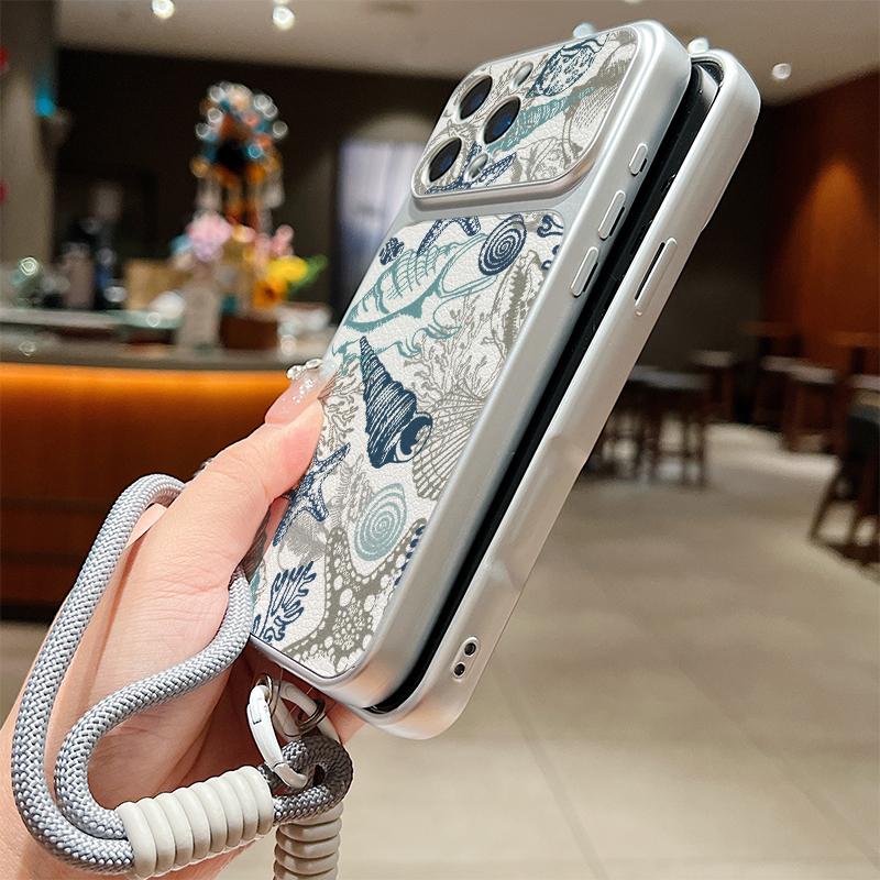 Модный Чехол-Шнурок в Океанском Стиле из Кожи Кита Для iPhone 18 Pro Max Гибридный ТПУ+ПУ Противоскользящий Мягкий Чехол Для iPhone 17 16 15 14 13 Pro Max
