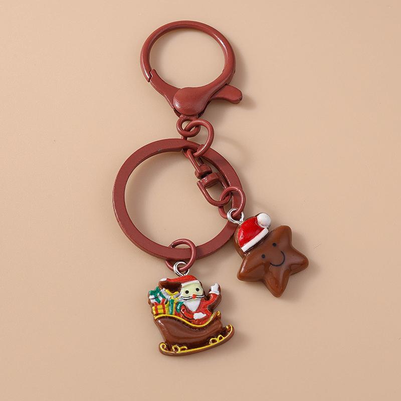 Cute Christmas Santa Clause Keychain Gingerbread Man Key Ring Pendant for Women Girls Handbag Decor DIY X'MAS Jewelry Gifts