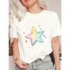 Женская футболка оверсайз с короткими рукавами, с градиентным принтом звезды розово-желто-синего цвета и принтом из разноцветных маленьких звездочек