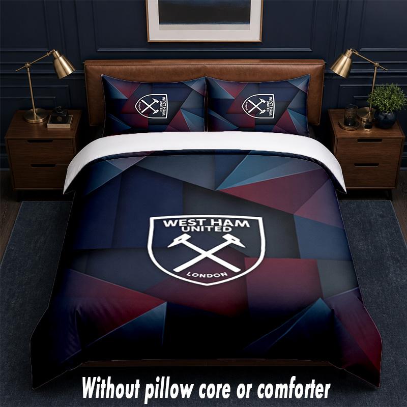 West Ham United Football Design Bed Bedding Set 1 Duvet Cover + 2 Pillowcases Soft Breathable Household Bed Linens