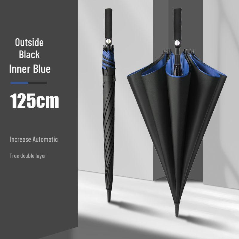 Мужской очень большой двухслойный зонт с длинной усиленной ручкой для двух или трех человек, штормоустойчивый и прочный.
