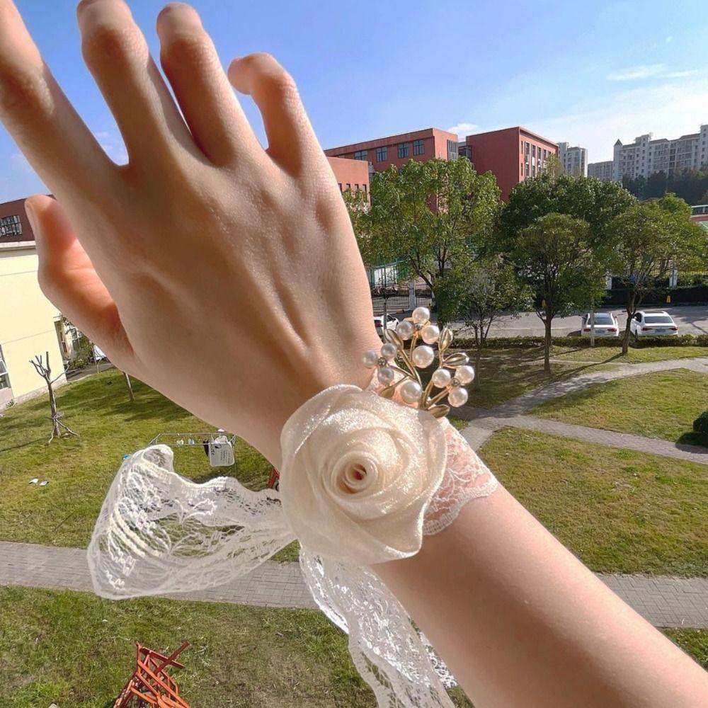 Сказочный свадебный браслет-цветок на запястье, браслет-корсаж для подружки невесты, браслет-цветок на запястье невесты, браслет из шелковой ленты