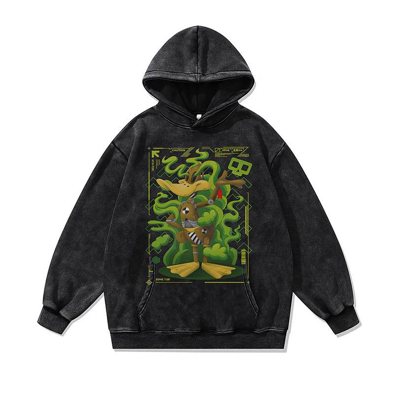 European And American High Street Digital Direct Injection Printing Hooded Sweater Men And Women Oversize Washed Old Hoodie