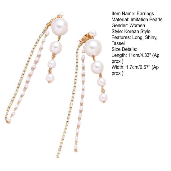 1 Pair Dangle Earrings Long Tassels Faux Pearls Jewelry Exaggerated Cubic Zirconia Earrings for Daily Wear