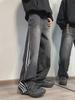 Мужские модные американские ретро-рваные широкие джинсы с полосками