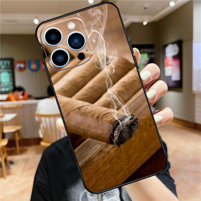 Smoking Cigar Case For iPhone 17 16 15 14 13 12 11 Pro Max Mini Plus 16e 17 Air Bumper Cover Accessories