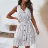Dress Ruffle Hem Breathable    Female Casual Ladies V Neck Loose Dress for Vacation