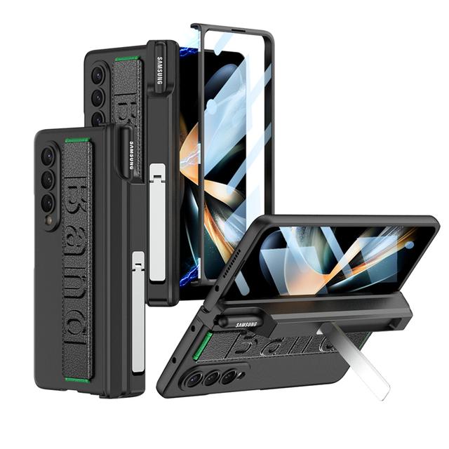 Чехол-держатель S Pen с ремешком на запястье для Samsung Galaxy Z Fold 4 5g, магнитная защита шарнира, жесткий чехол для ПК с пленкой для экрана