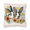Bunny Floral Nature Square Pillowcase Polyester Linen Velvet Creative Zip Decor Sofa Cushion Cover