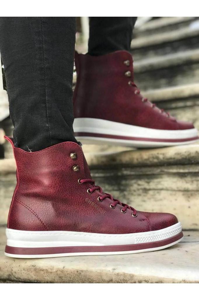 Men's Fashion Faux Leather Flat Heeled Boots Bootie Boots Burgundy Shoes