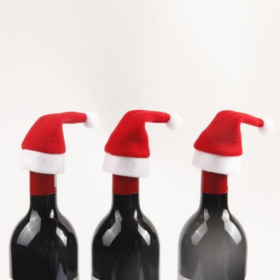 10Pcs Mini Santa Hat Wine Bottle Covers Plush Christmas Tableware Holder Velvet Lollipop
