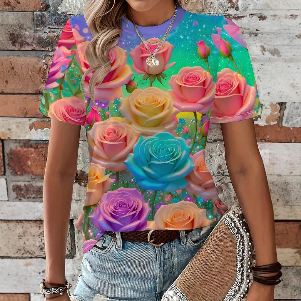 Летняя новая повседневная свободная женская футболка с 3D-принтом