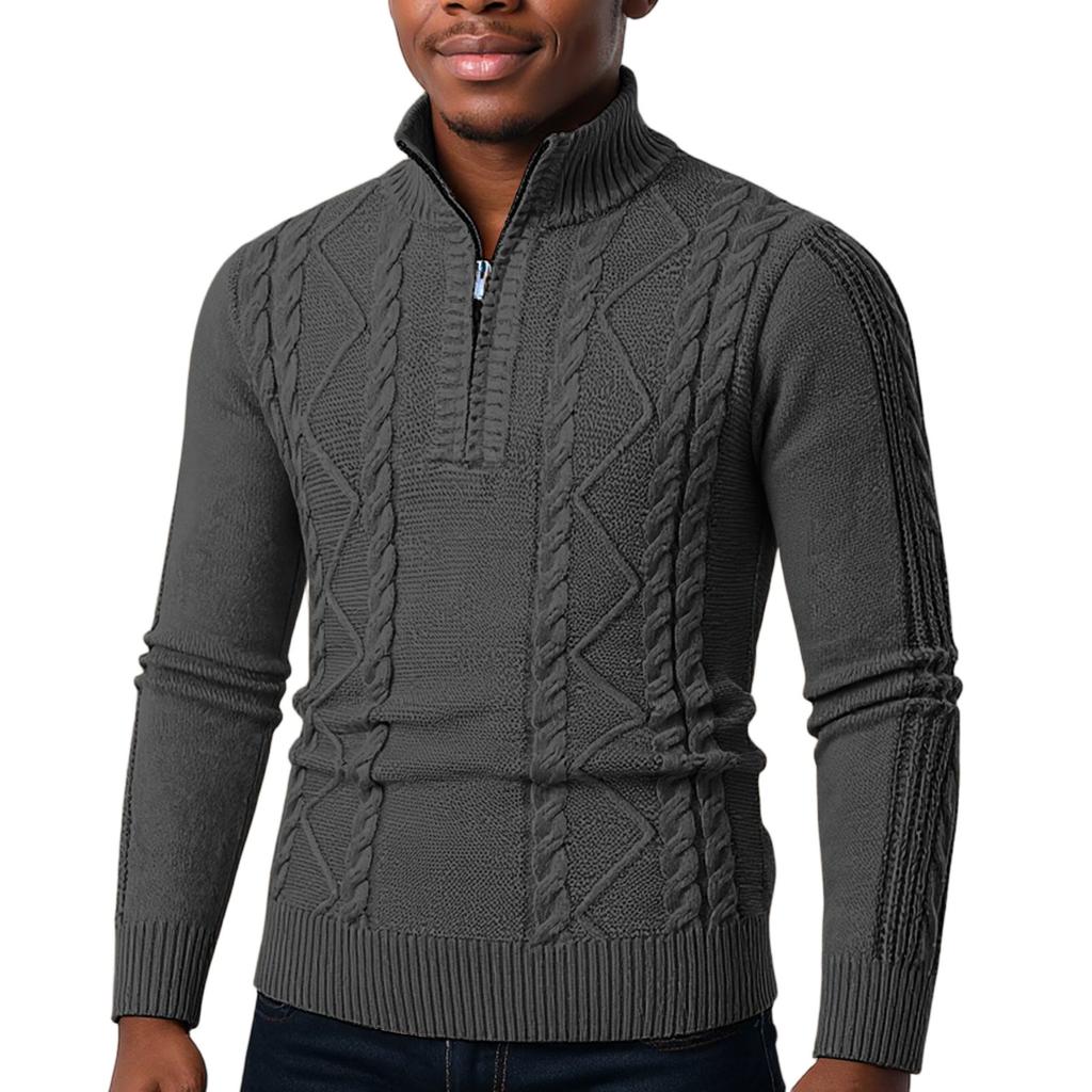 Мужской пуловер на молнии до половины, повседневная вязаная базовая рубашка