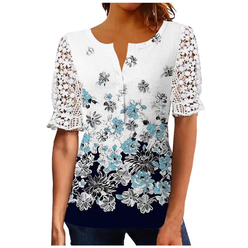 Women Outfits Summer Casual Beach Cover Up Loose Gradient Chiffon Short Shirt Hide Belly Tunic Tops