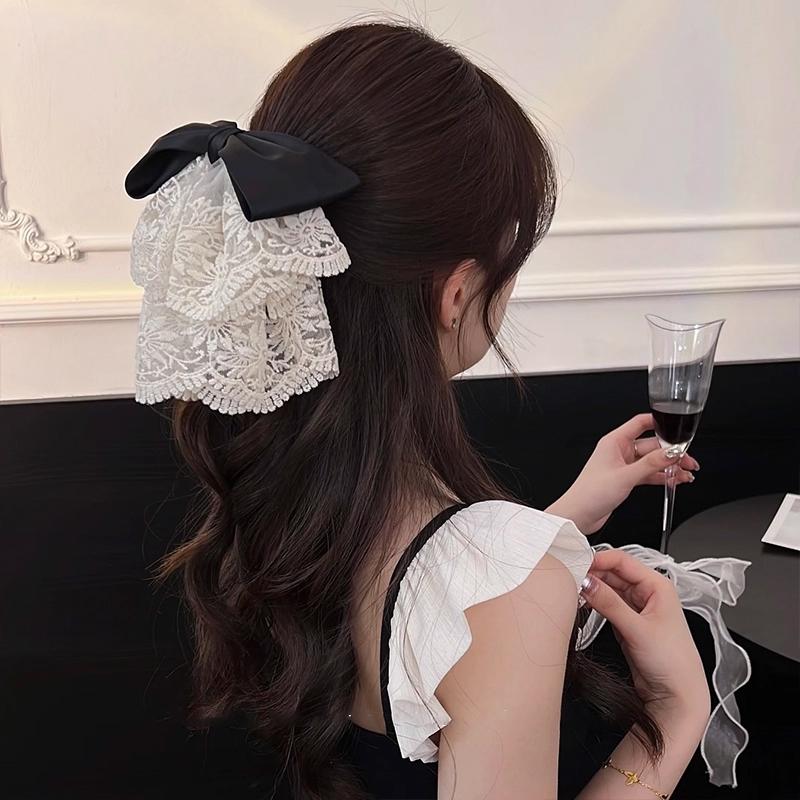 French Lace Bow Ponytail Clip Sweet Shark Clip Bohemia Holiday Style Hairpin Hair Accessories